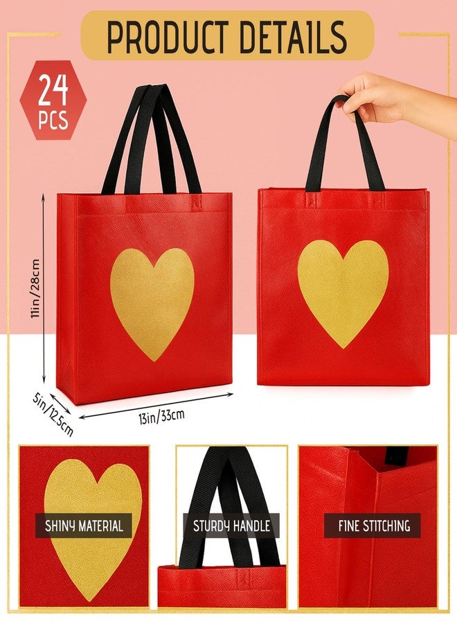 Abbylike 24 Pcs Non Woven Red Gift Bags with Shiny Gold Heart Print Large Size 13 x 5 x 11 Inch Reusable Red Gift Bag with Handles for Valentines Day, Birthday, Wedding, Anniversary, Bridal Party - Image 4